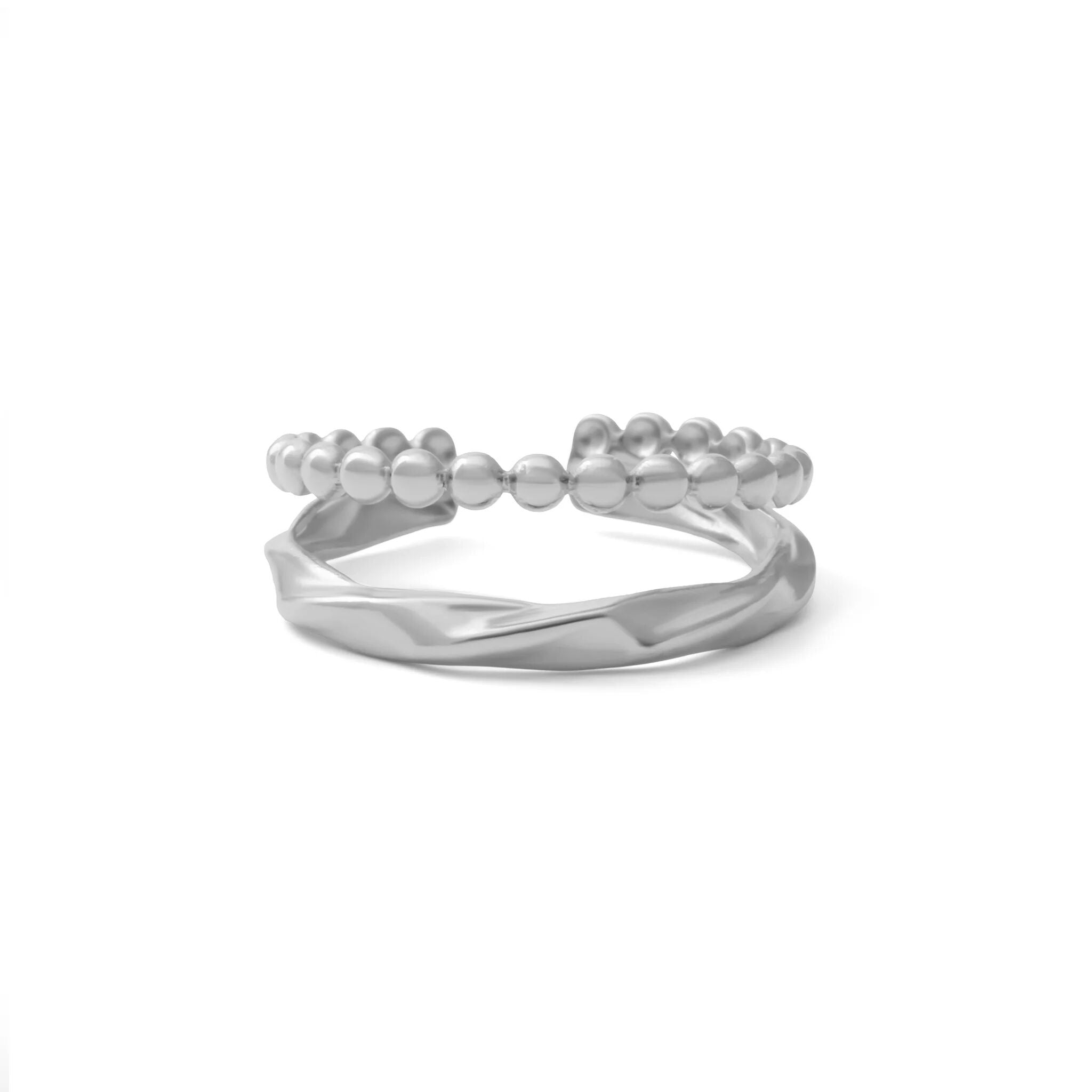 18K Gold PVD Stainless Steel Double Beaded Adjustable Ring- silver main