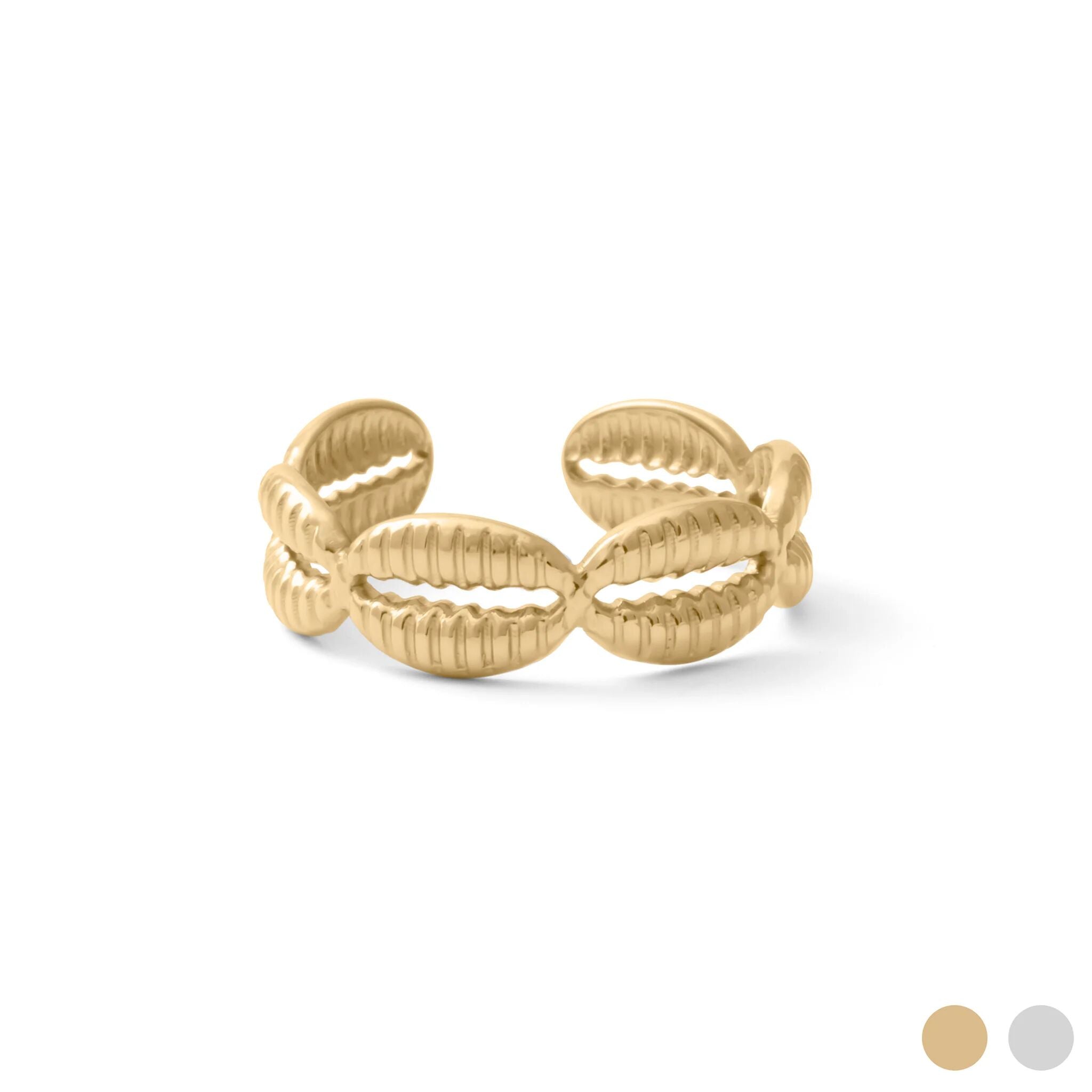 18K Gold PVD Stainless Steel Petite Petal Adjustable Ring- gold main