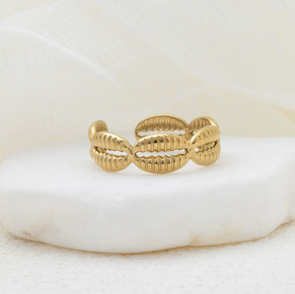 18K Gold PVD Stainless Steel Petite Petal Adjustable Ring- gold studio