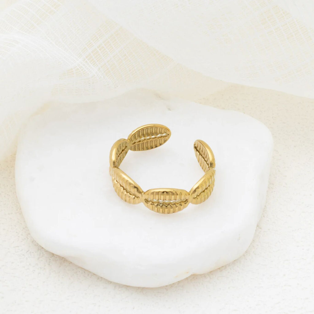 18K Gold PVD Stainless Steel Petite Petal Adjustable Ring- gold studio