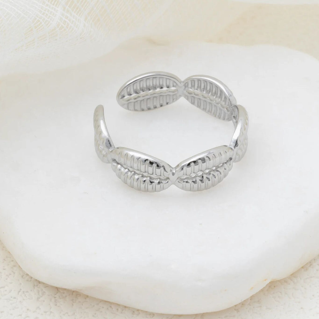18K Gold PVD Stainless Steel Petite Petal Adjustable Ring- silver studio