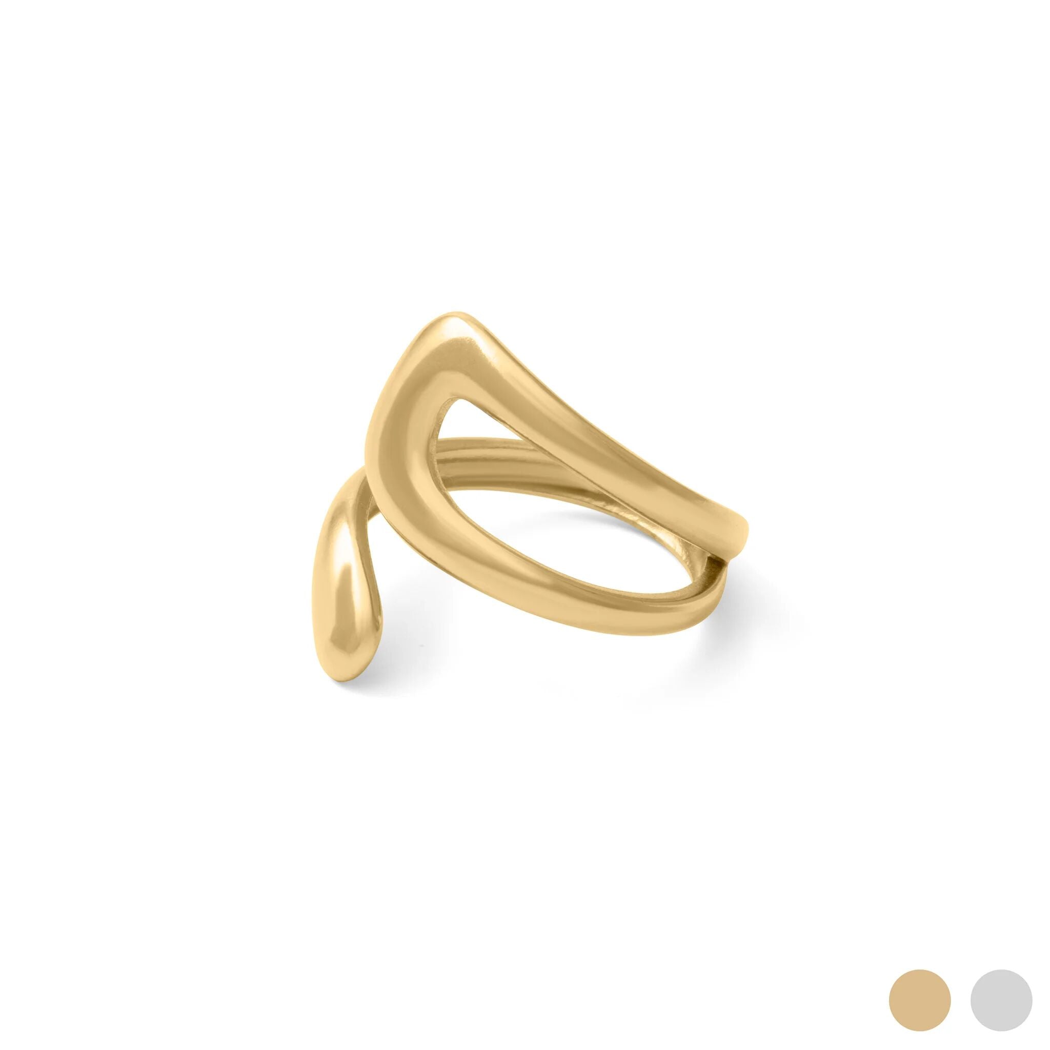 18K Gold PVD Stainless Steel Twisted Spiral Cuff Ring- gold main