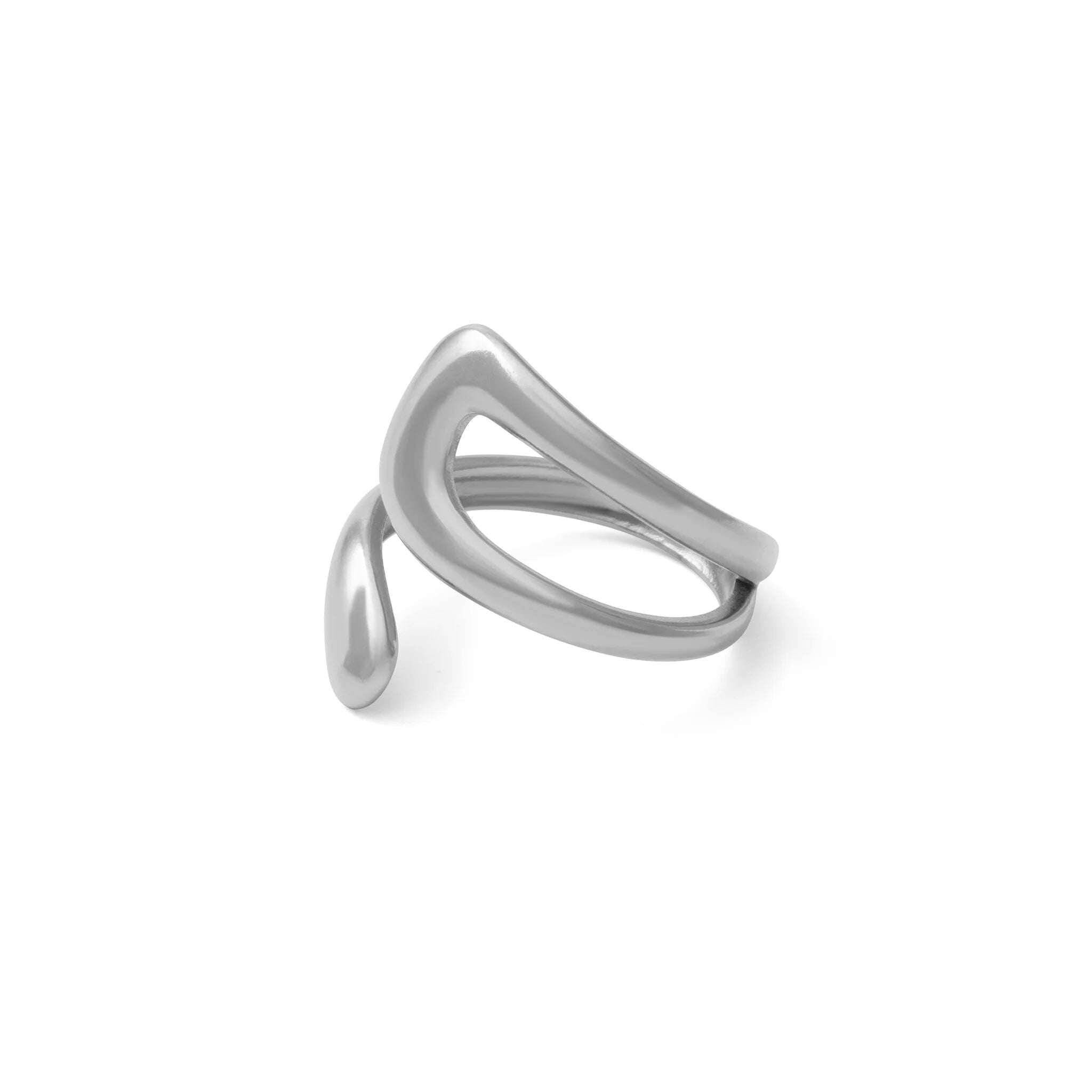 18K Gold PVD Stainless Steel Twisted Spiral Cuff Ring- silver main