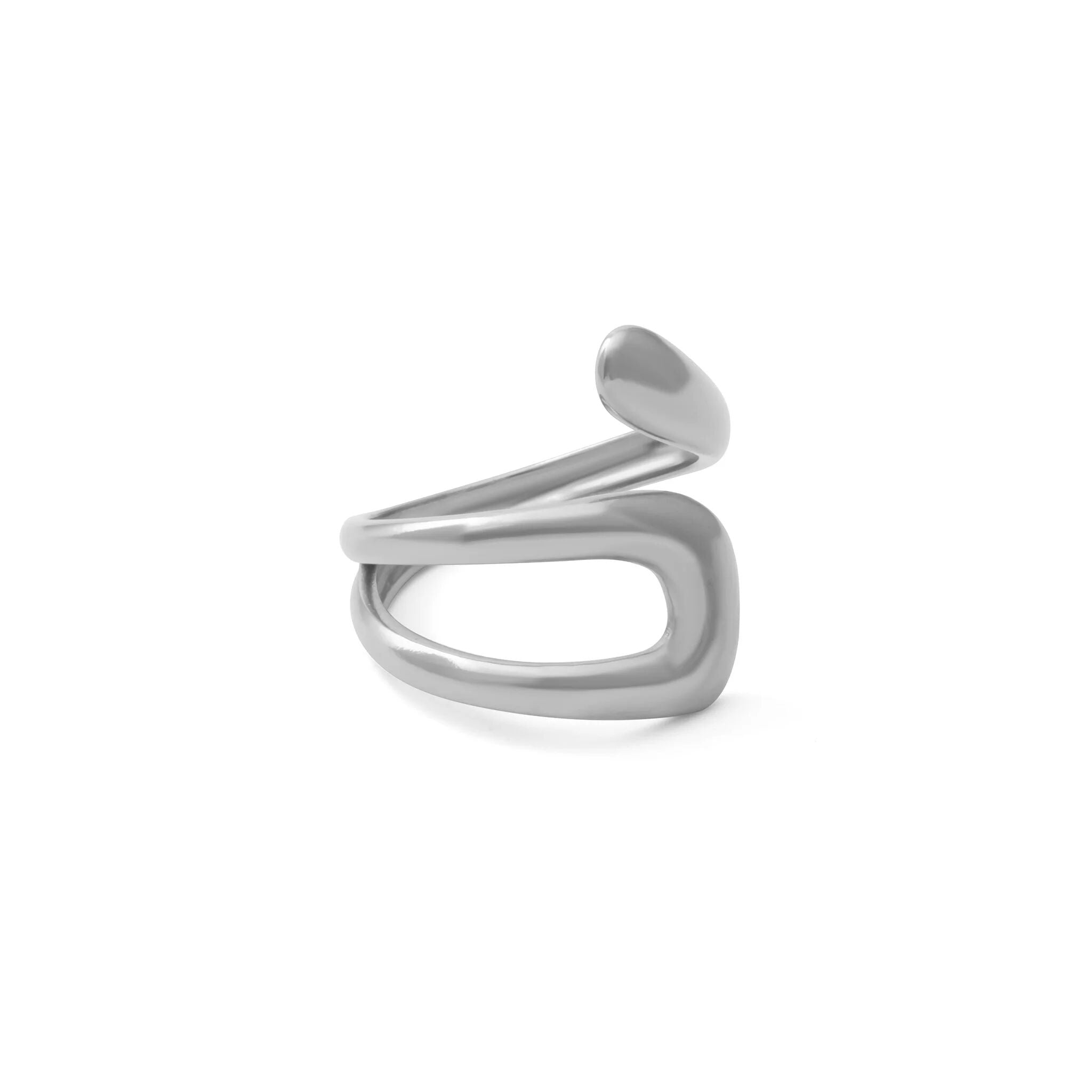 18K Gold PVD Stainless Steel Twisted Spiral Cuff Ring- silver main