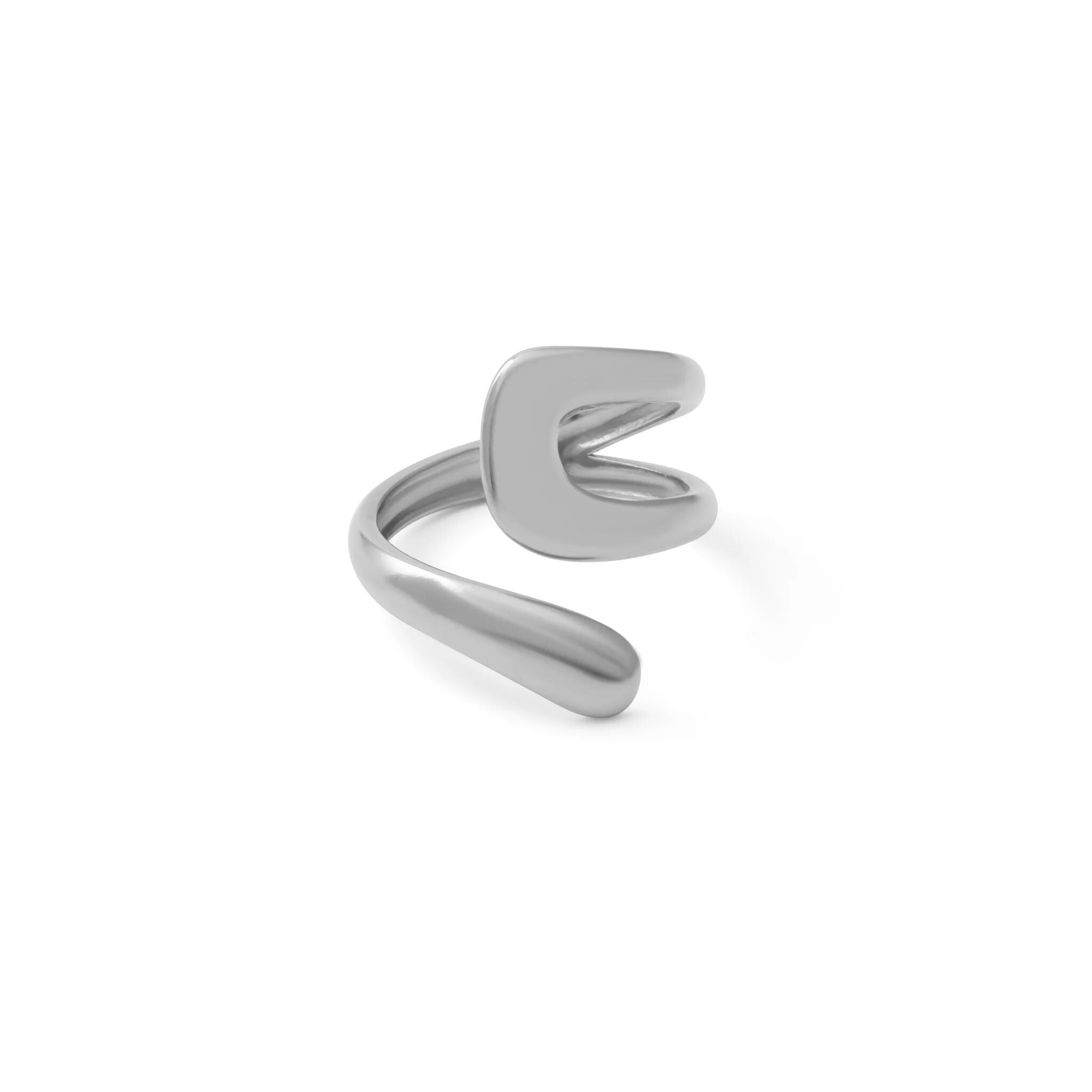 18K Gold PVD Stainless Steel Twisted Spiral Cuff Ring- silver main