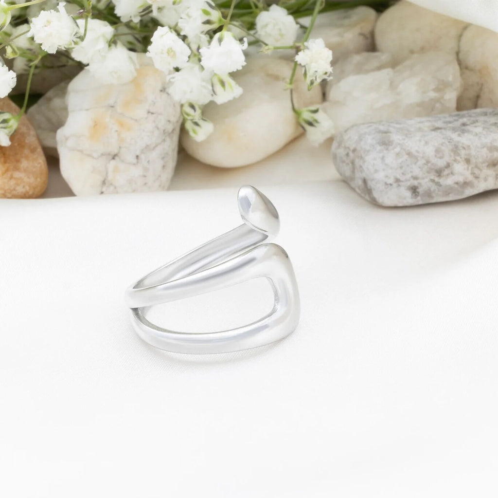 18K Gold PVD Stainless Steel Twisted Spiral Cuff Ring- silver studio