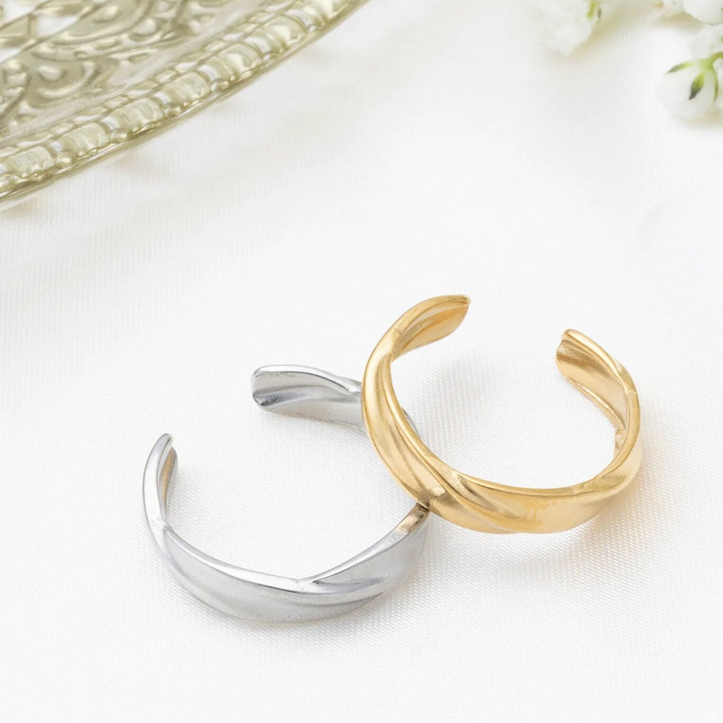 18K Gold PVD Stainless Steel Twist Open Adjustable Ring- gold and sliver studio