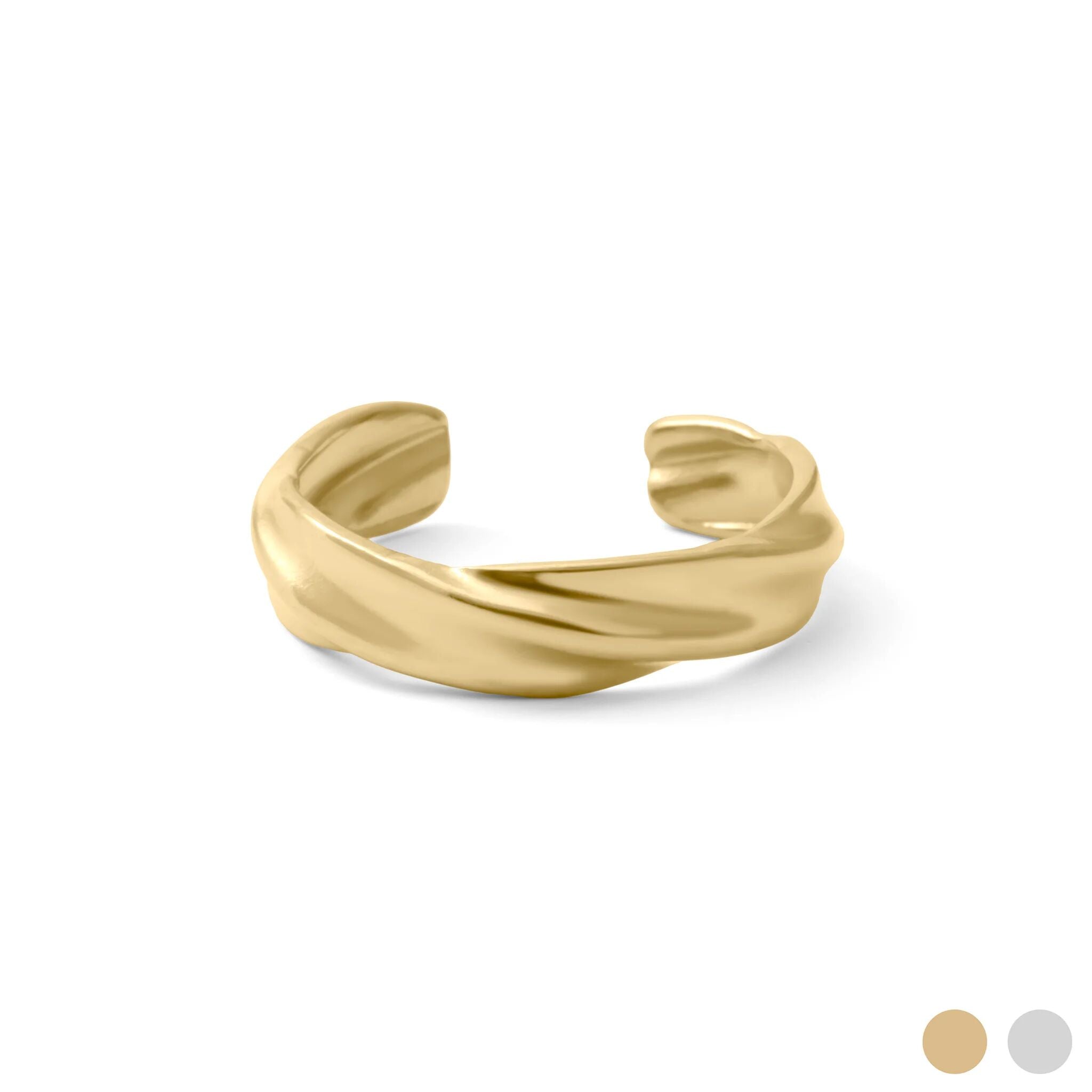 18K Gold PVD Stainless Steel Twist Open Adjustable Ring- gold main
