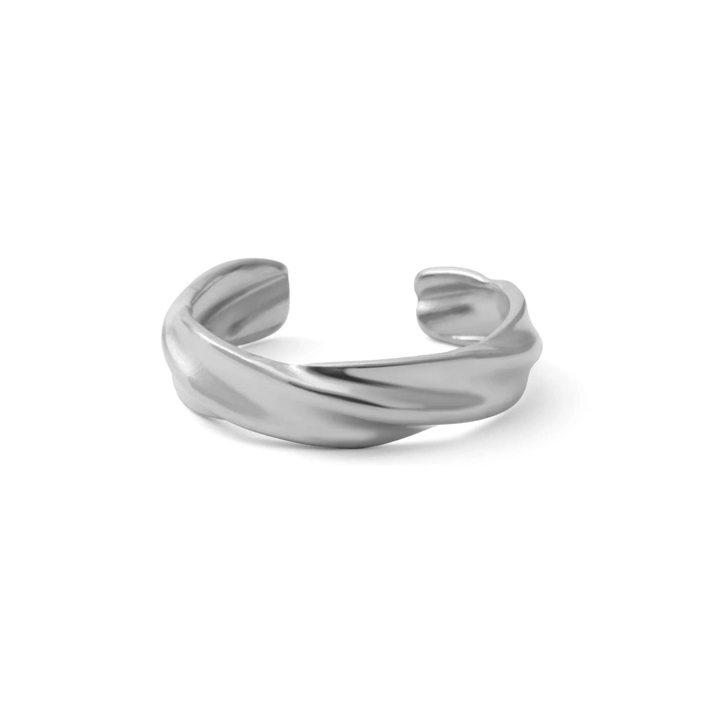 18K Gold PVD Stainless Steel Twist Open Adjustable Ring- silver main