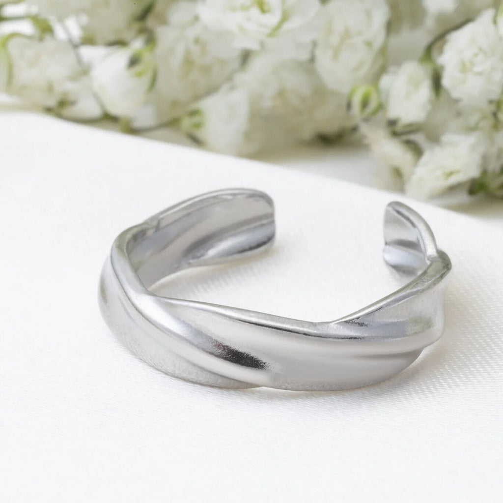 18K Gold PVD Stainless Steel Twist Open Adjustable Ring- silver studio