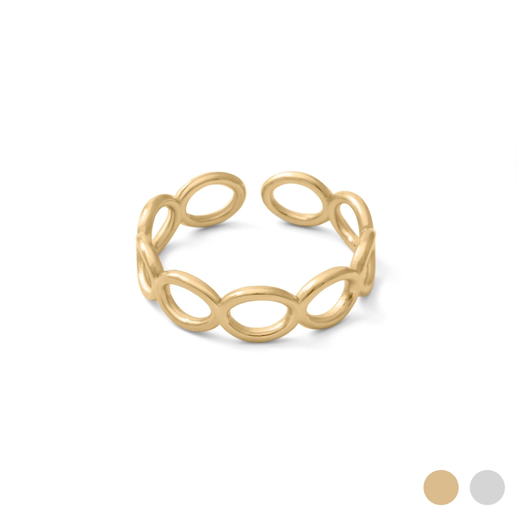 18k Gold PVD Stainless Steel Open Loop Adjustable Ring- gold main