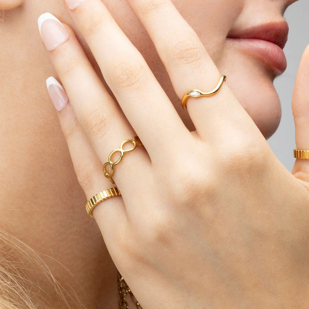 18k Gold PVD Stainless Steel Open Loop Adjustable Ring- gold model