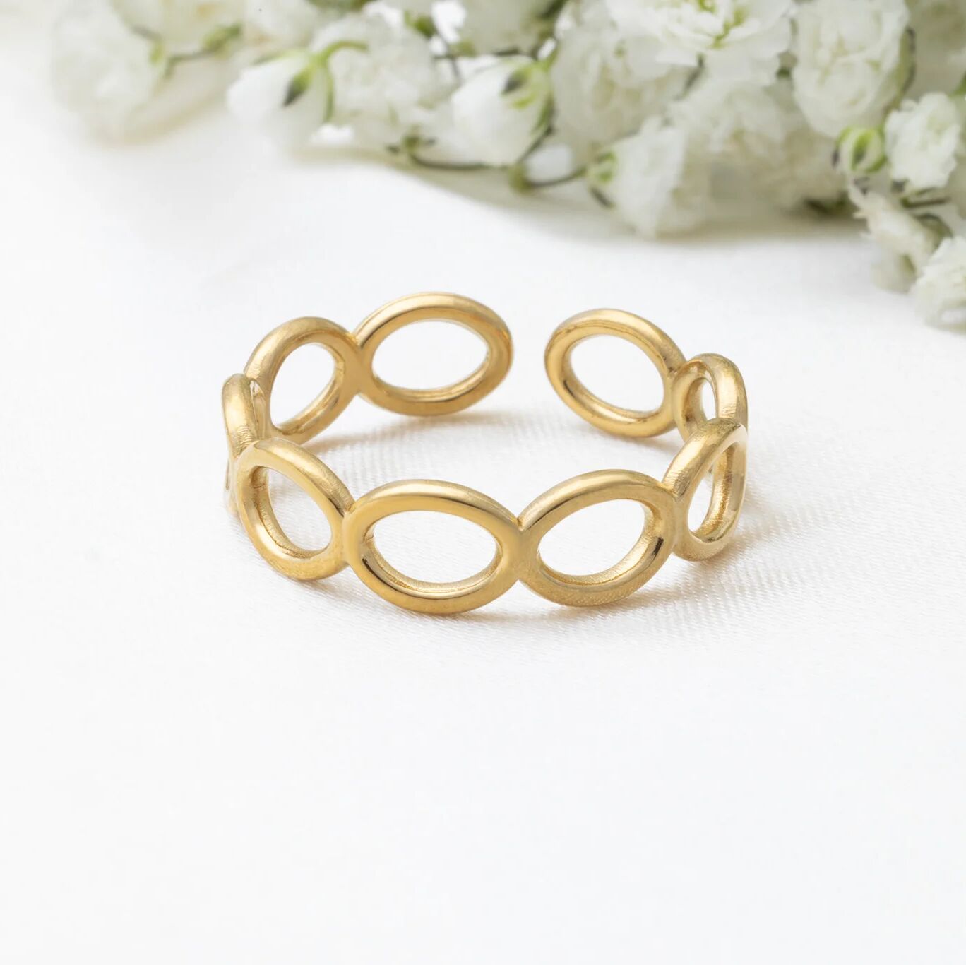 18k Gold PVD Stainless Steel Open Loop Adjustable Ring- gold studio