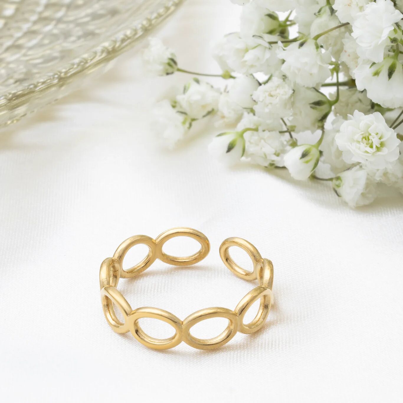 18k Gold PVD Stainless Steel Open Loop Adjustable Ring- gold studio