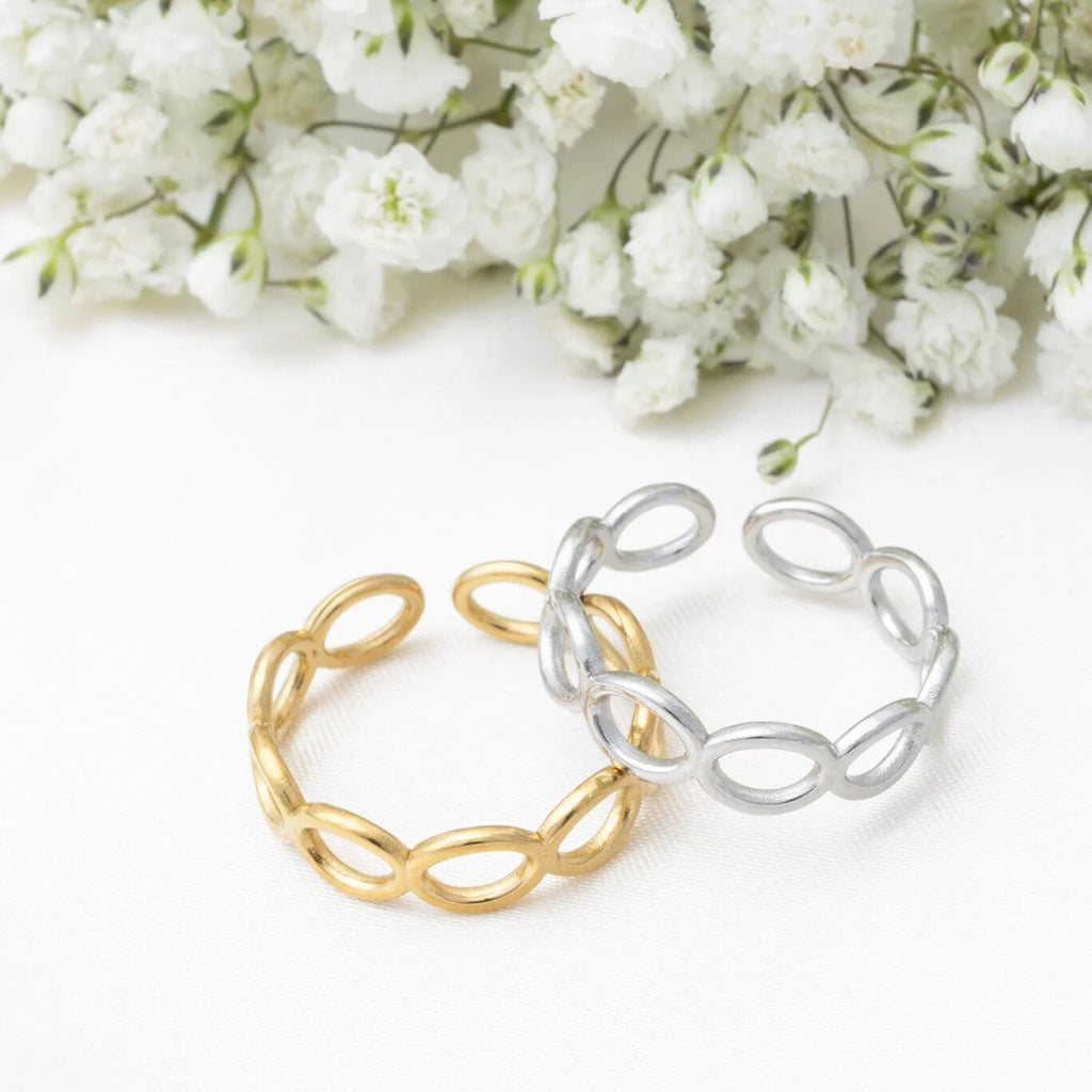 18k Gold PVD Stainless Steel Open Loop Adjustable Ring- gold and silver studio