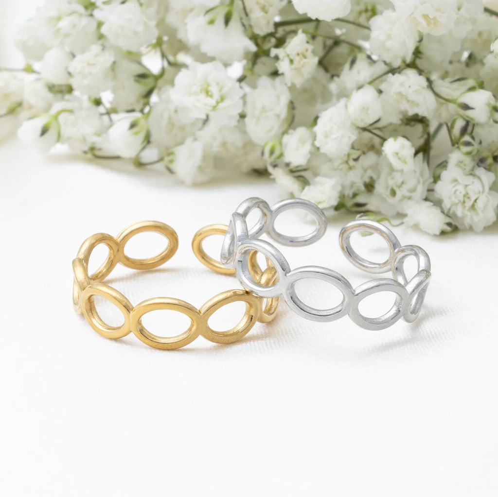 18k Gold PVD Stainless Steel Open Loop Adjustable Ring- gold and silver studio