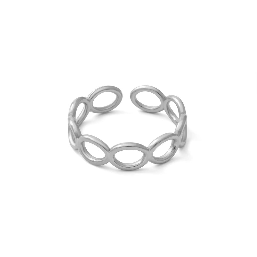 18k Gold PVD Stainless Steel Open Loop Adjustable Ring- silver main