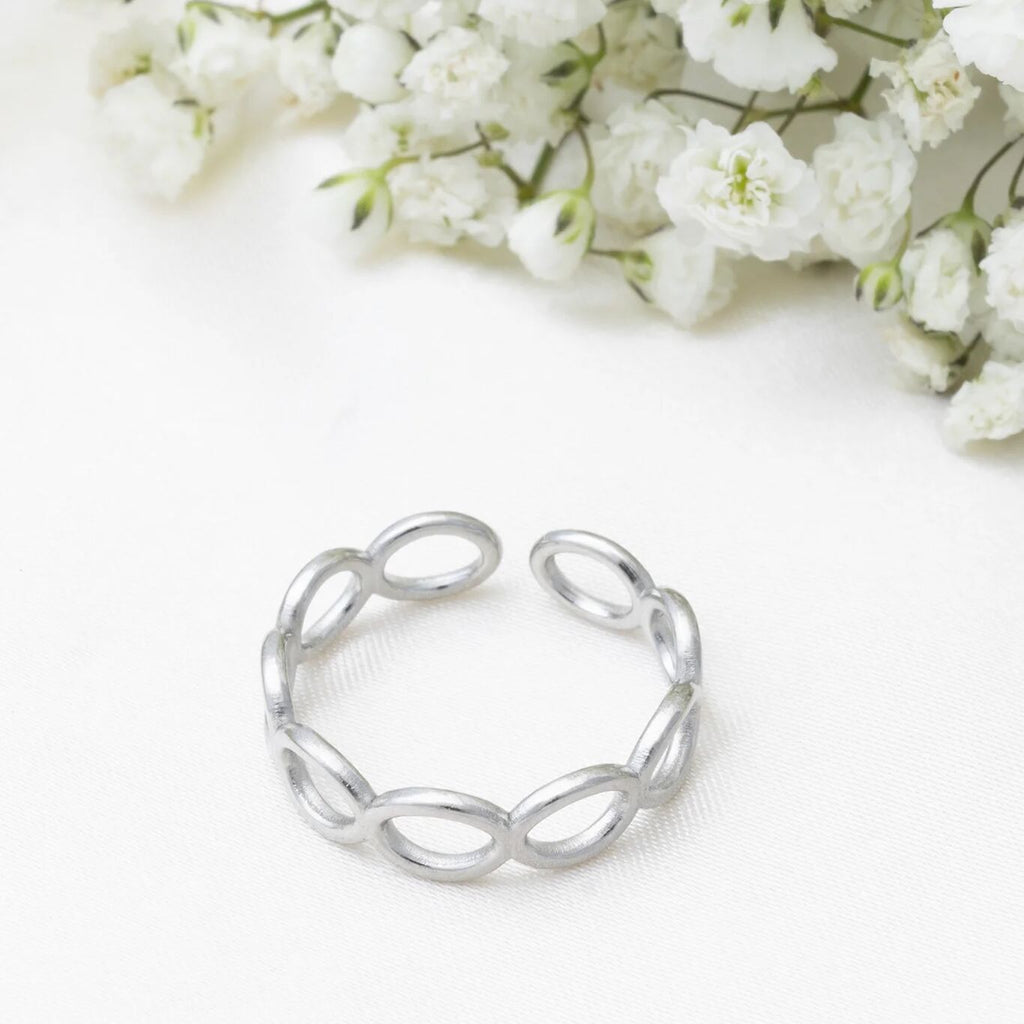 18k Gold PVD Stainless Steel Open Loop Adjustable Ring- silver studio