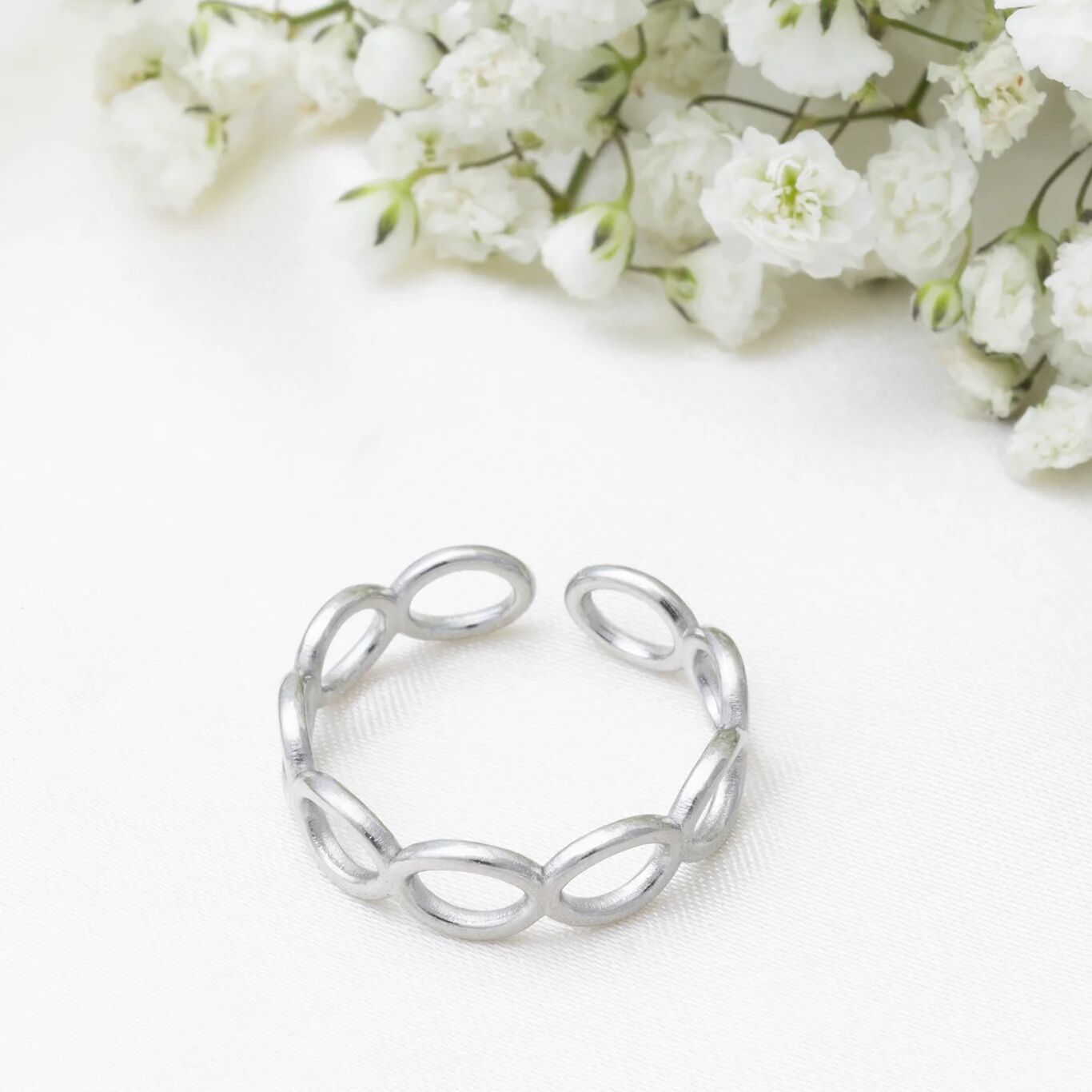 18k Gold PVD Stainless Steel Open Loop Adjustable Ring- silver studio