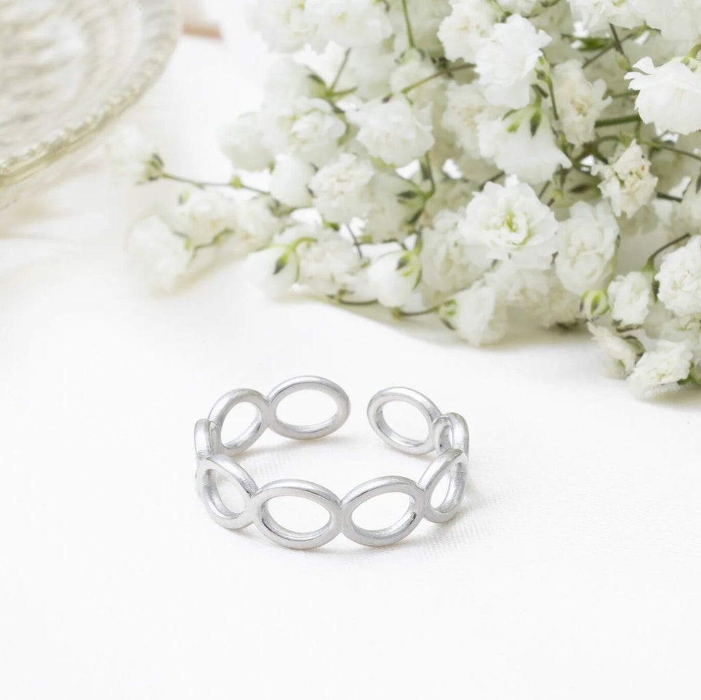 18k Gold PVD Stainless Steel Open Loop Adjustable Ring- silver studio
