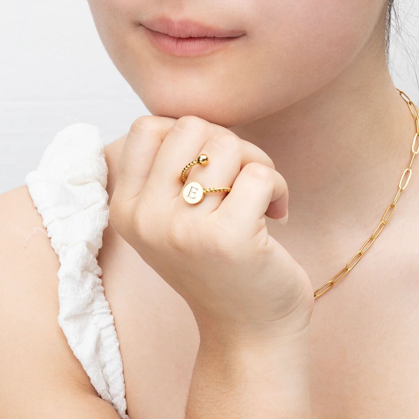 18K Gold PVD Stainless Steel Engraveable Adjustable Ring- gold model