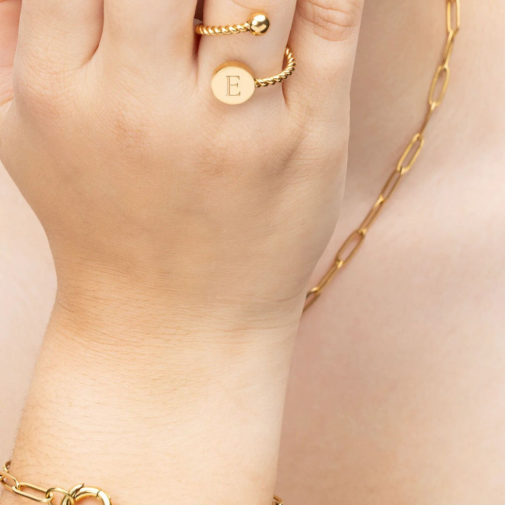 18K Gold PVD Stainless Steel Engraveable Adjustable Ring- gold model