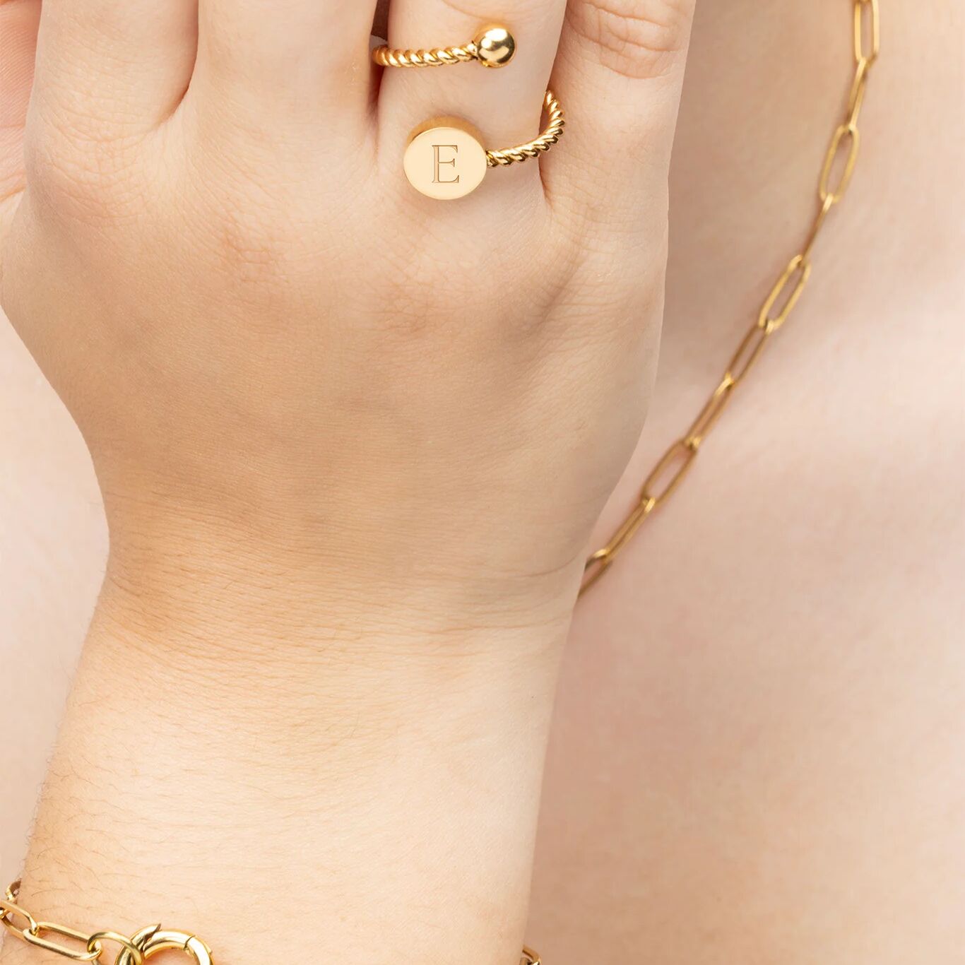 18K Gold PVD Stainless Steel Engraveable Adjustable Ring- gold model