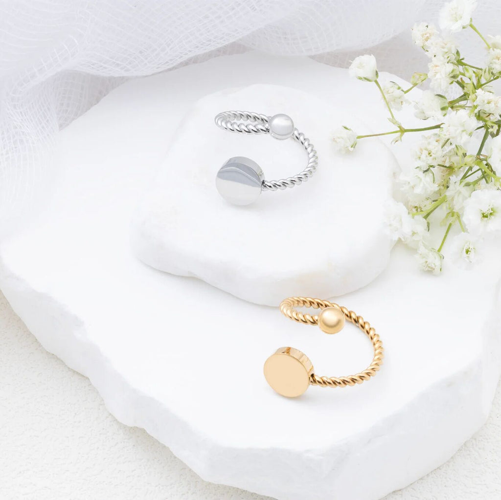 18K Gold PVD Stainless Steel Engraveable Adjustable Ring- gold and silver studio