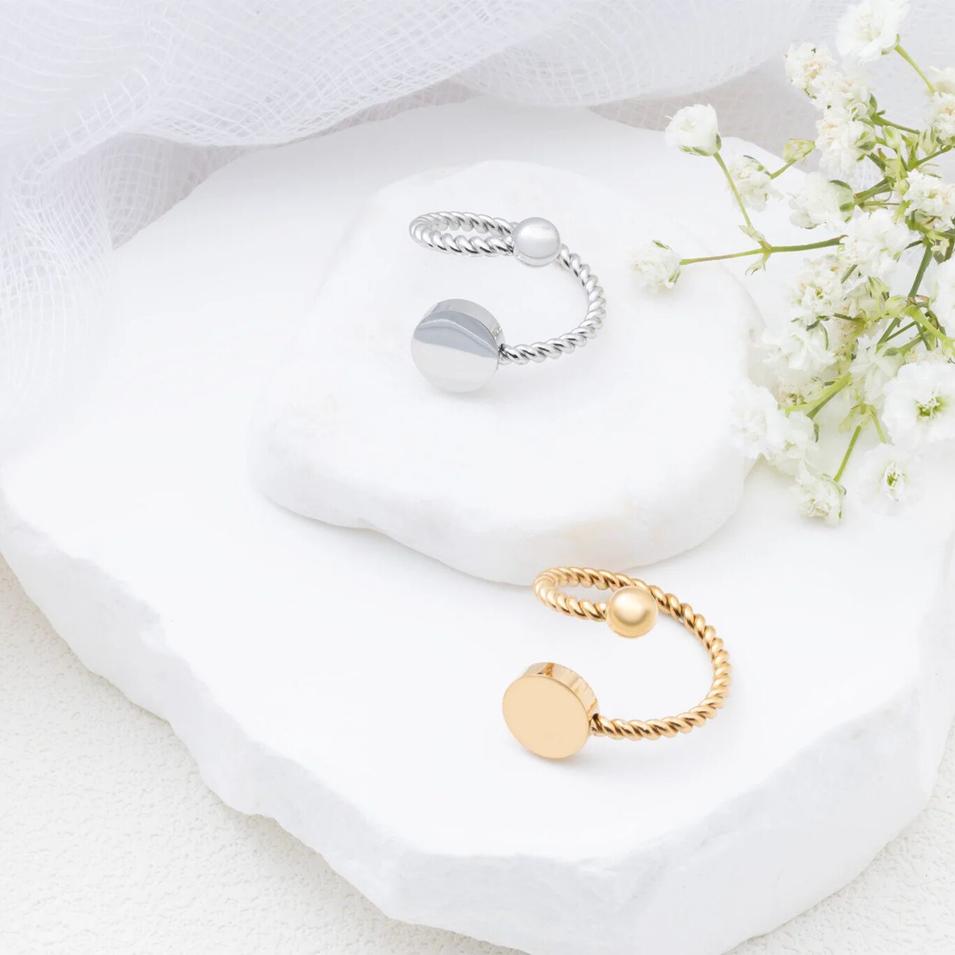 18K Gold PVD Stainless Steel Engraveable Adjustable Ring- gold and silver studio