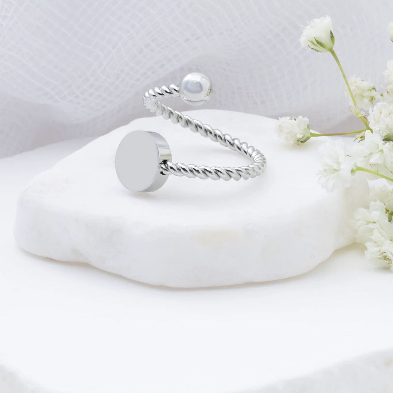 18K Gold PVD Stainless Steel Engraveable Adjustable Ring- silver studio