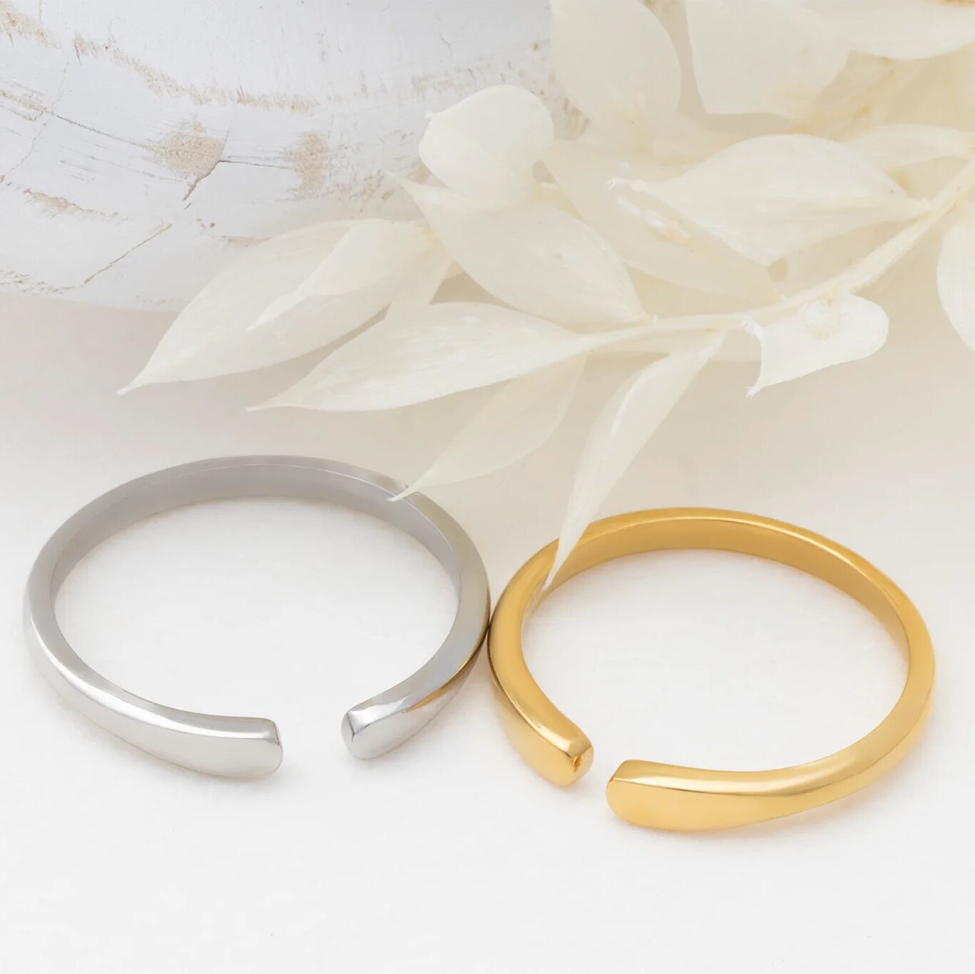 18K Gold PVD Stainless Steel Dainty Blank Stack Ring- gold and silver studio