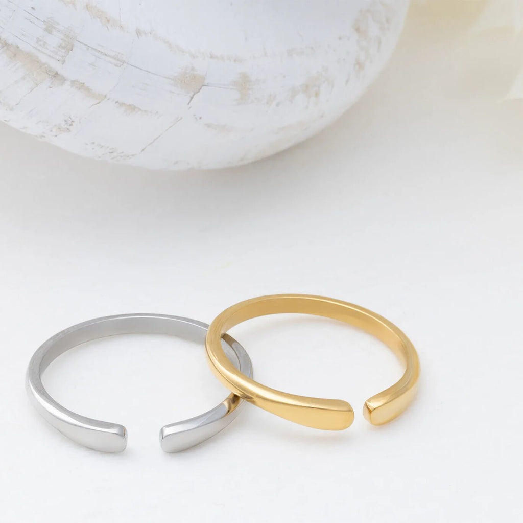 18K Gold PVD Stainless Steel Dainty Blank Stack Ring- gold and silver studio