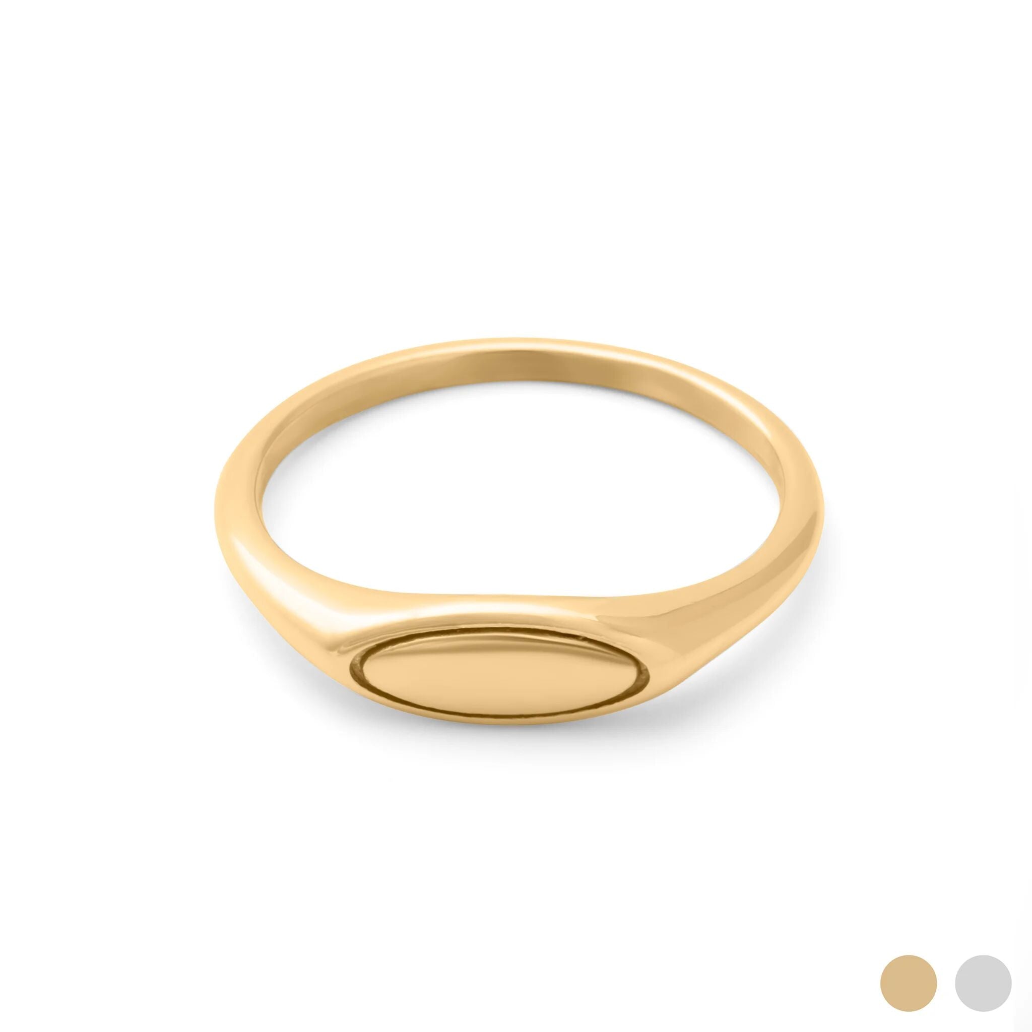 18K Gold PVD Stainless Steel Dainty Oval Blank Stack Ring- gold main