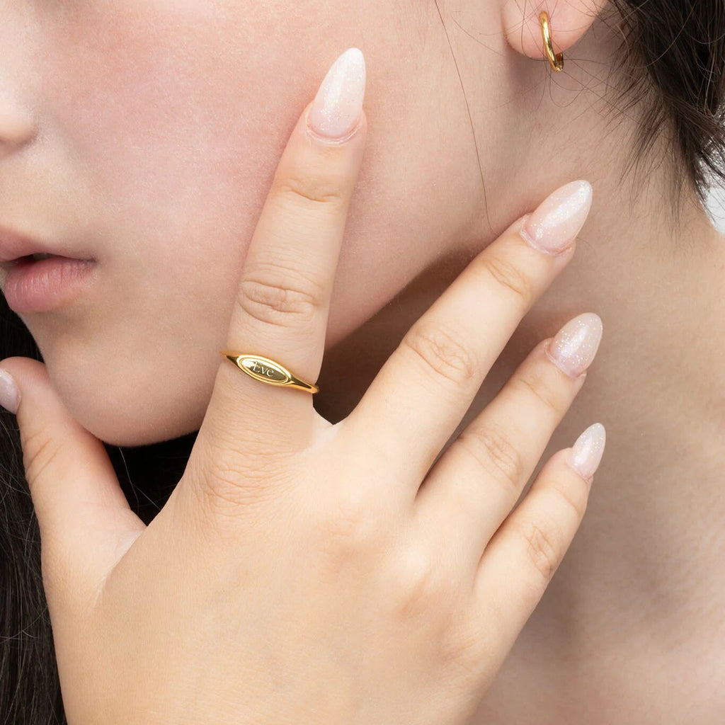 18K Gold PVD Stainless Steel Dainty Oval Blank Stack Ring- gold model