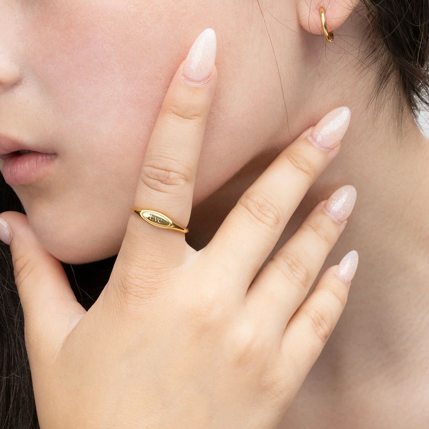 18K Gold PVD Stainless Steel Dainty Oval Blank Stack Ring- gold model
