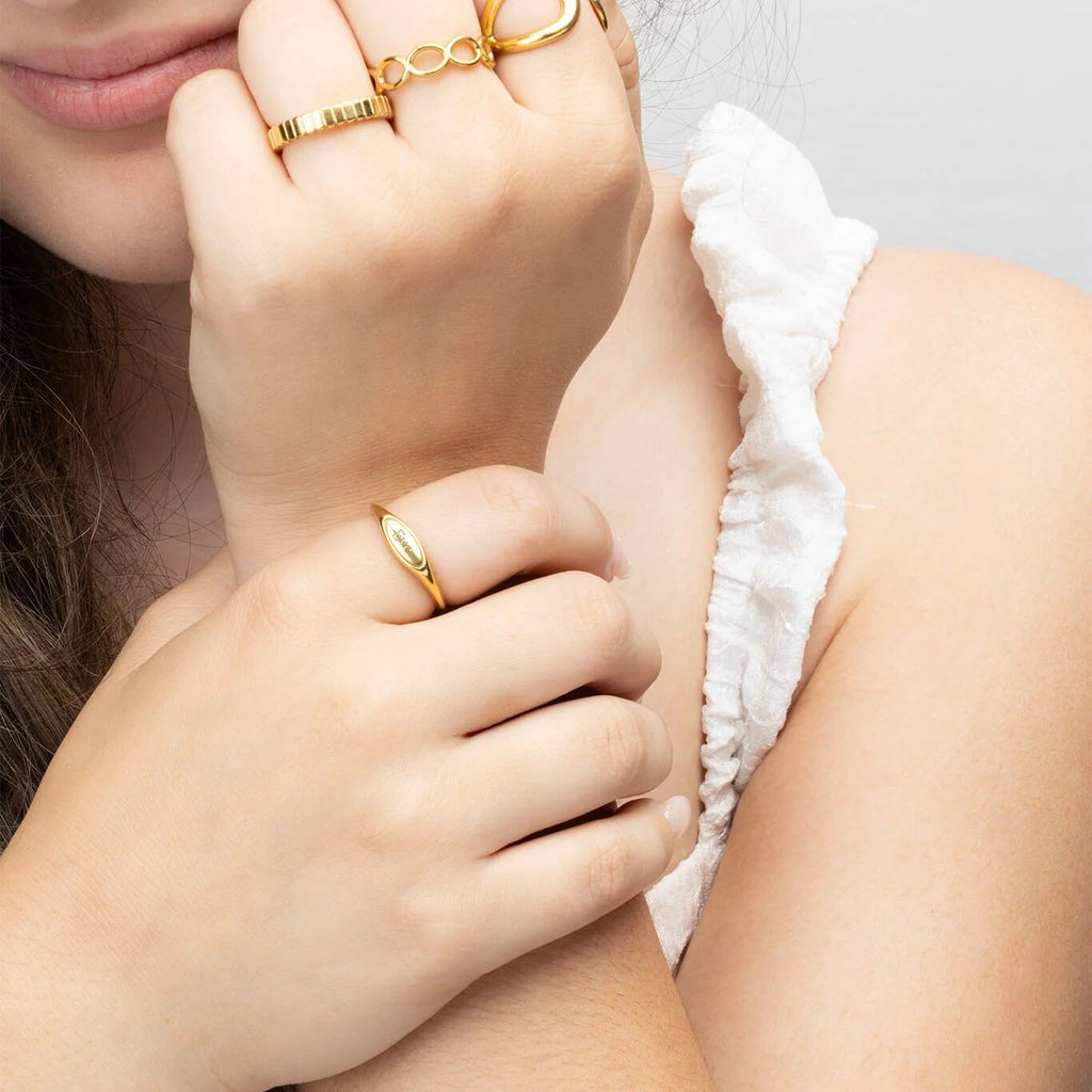 18K Gold PVD Stainless Steel Dainty Oval Blank Stack Ring- gold model