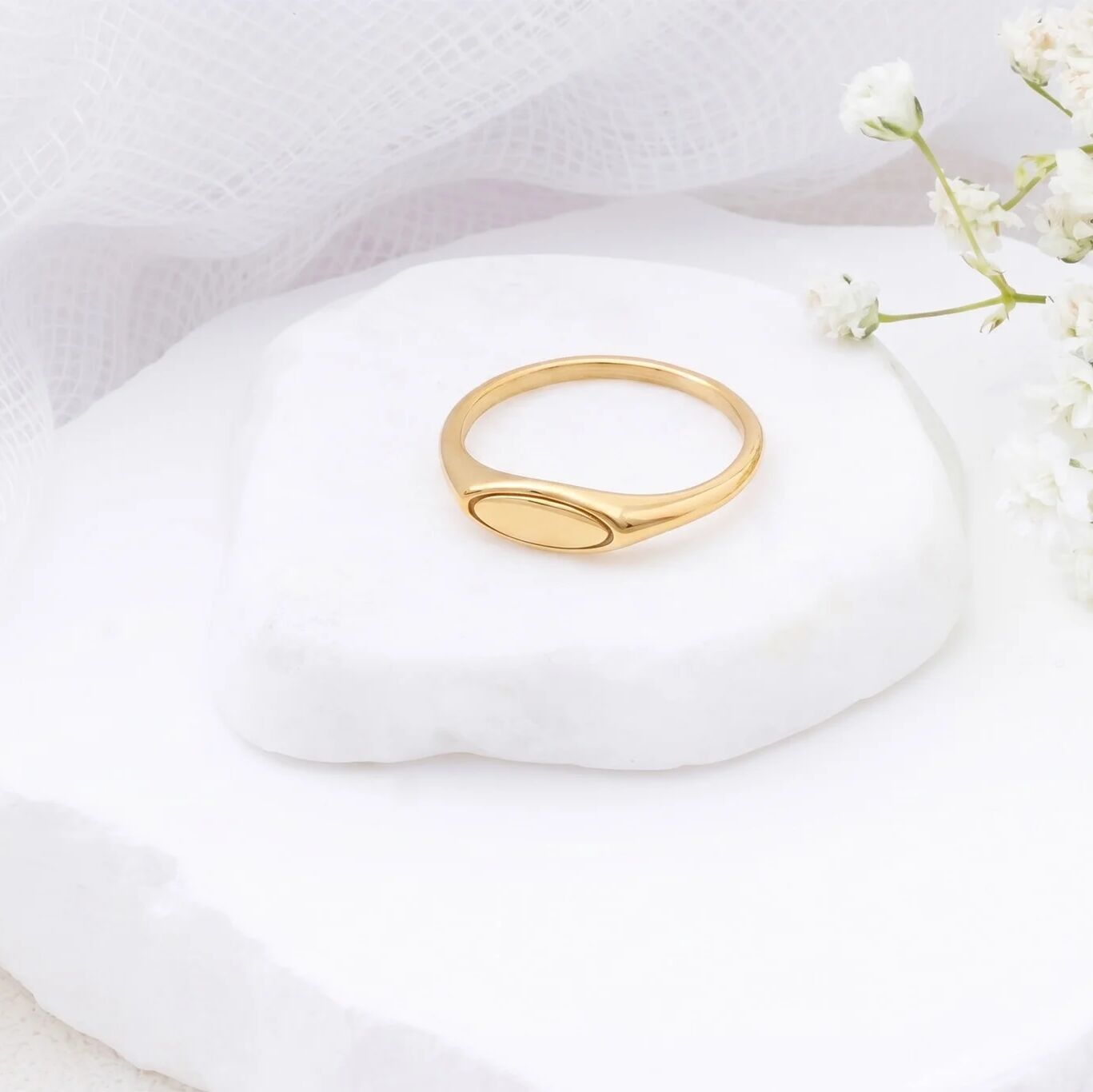 18K Gold PVD Stainless Steel Dainty Oval Blank Stack Ring- gold studio
