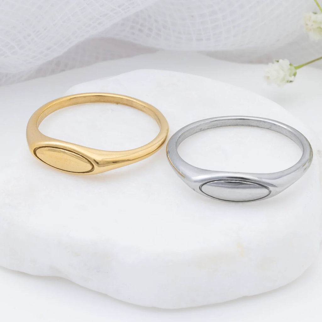 18K Gold PVD Stainless Steel Dainty Oval Blank Stack Ring- gold and silver studio