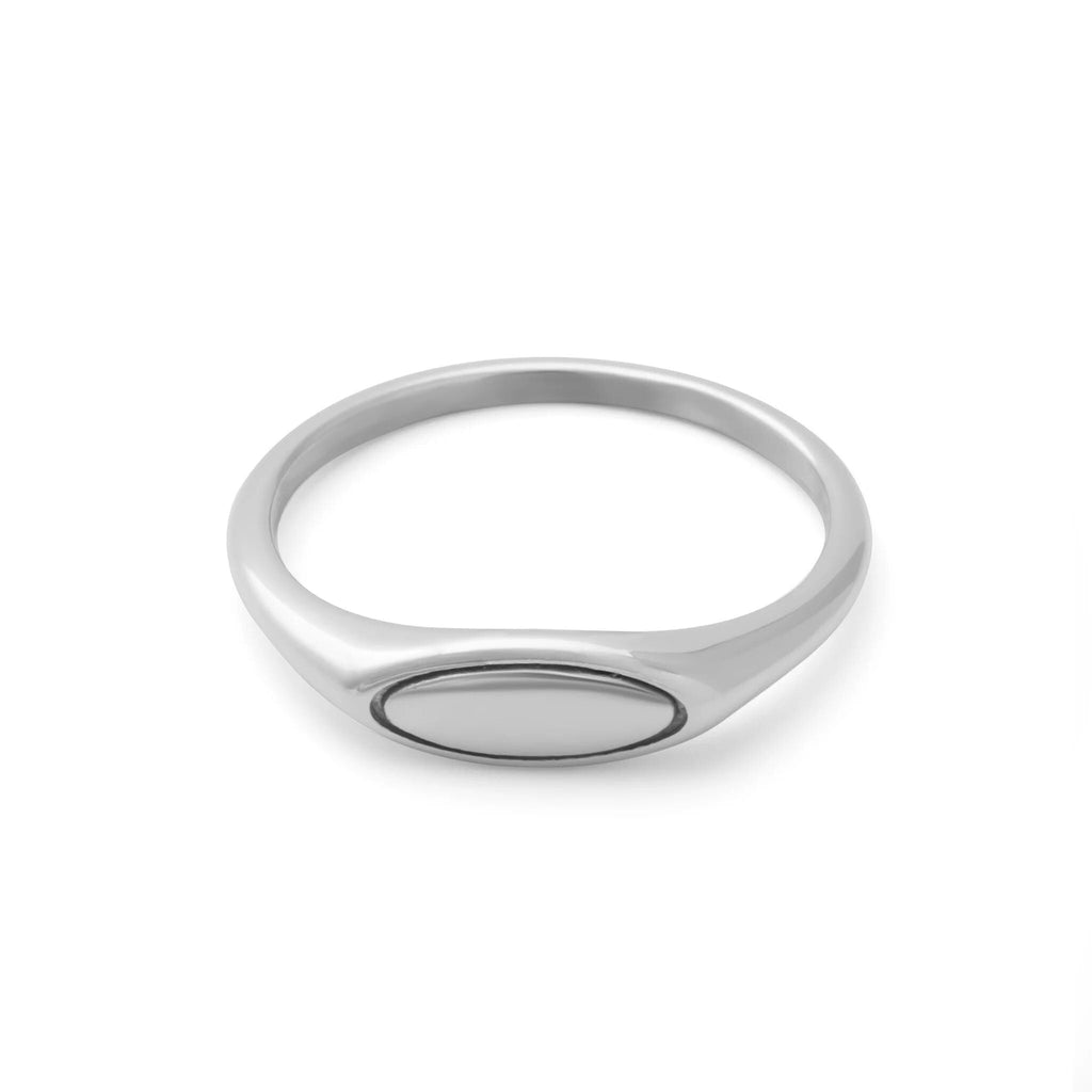 18K Gold PVD Stainless Steel Dainty Oval Blank Stack Ring- silver main
