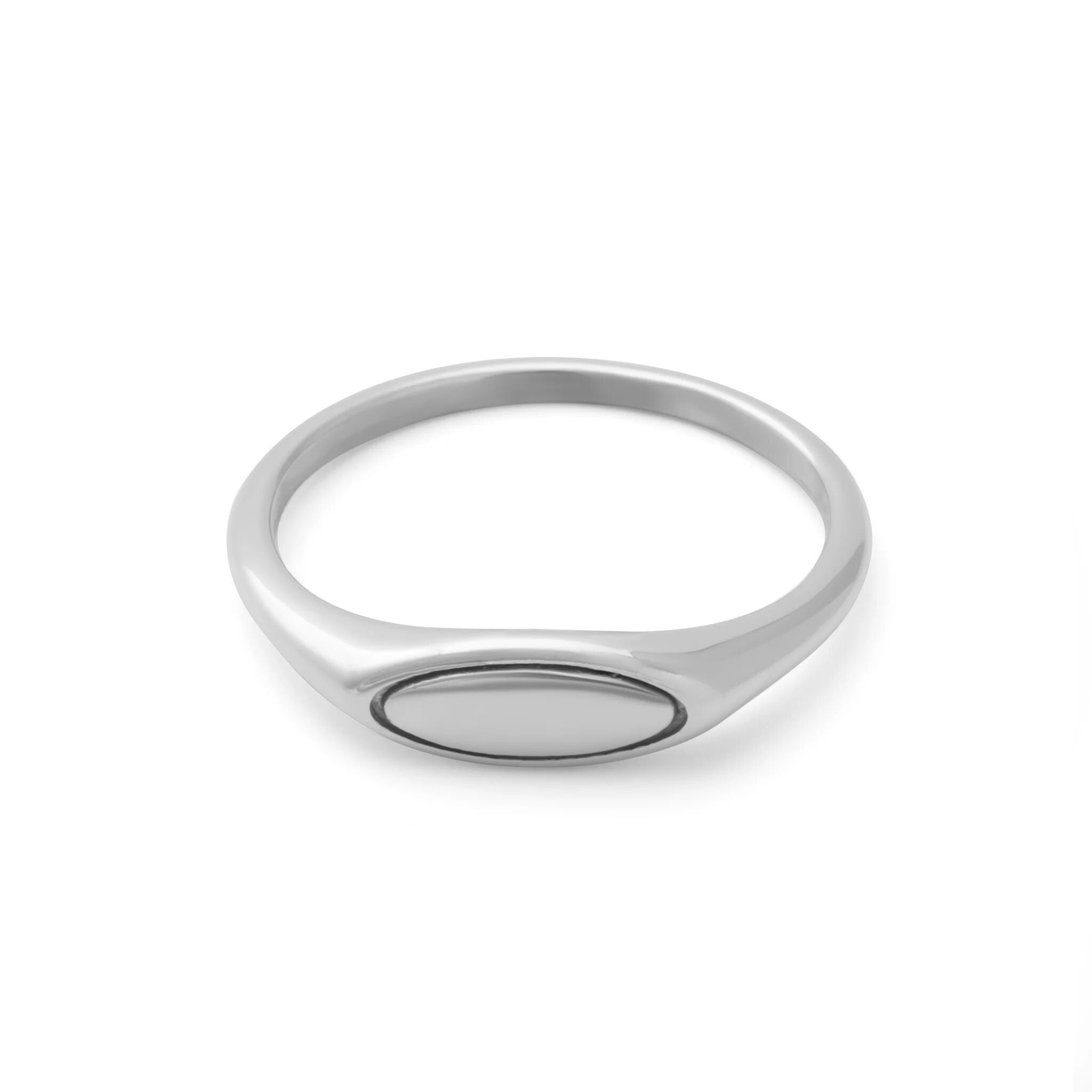 18K Gold PVD Stainless Steel Dainty Oval Blank Stack Ring- silver main