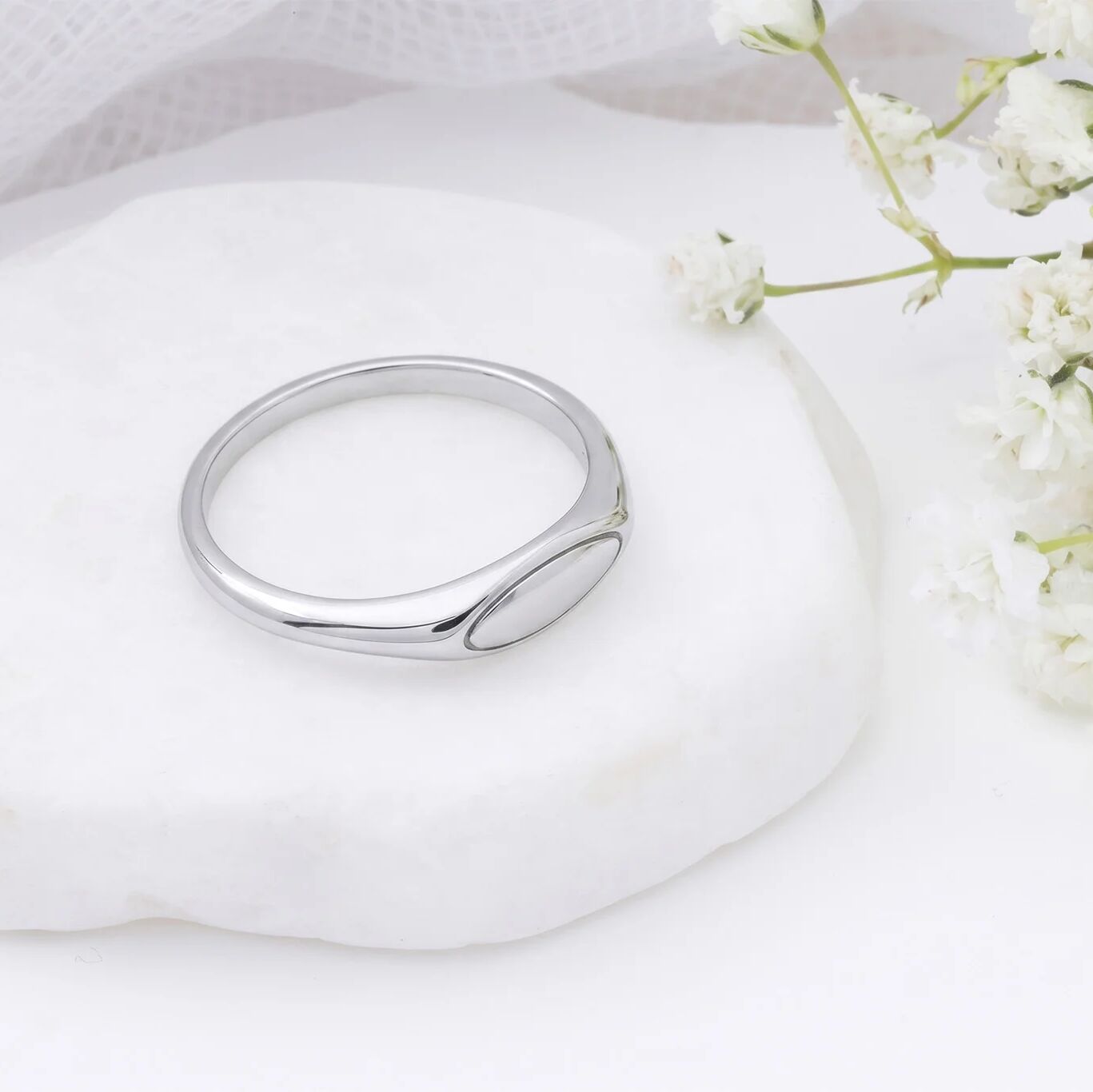18K Gold PVD Stainless Steel Dainty Oval Blank Stack Ring- silver studio