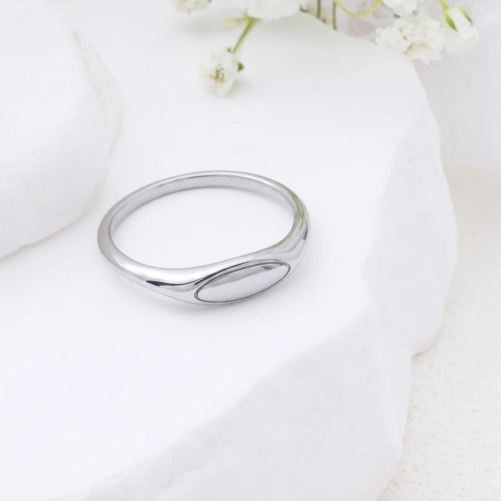 18K Gold PVD Stainless Steel Dainty Oval Blank Stack Ring-silver studio