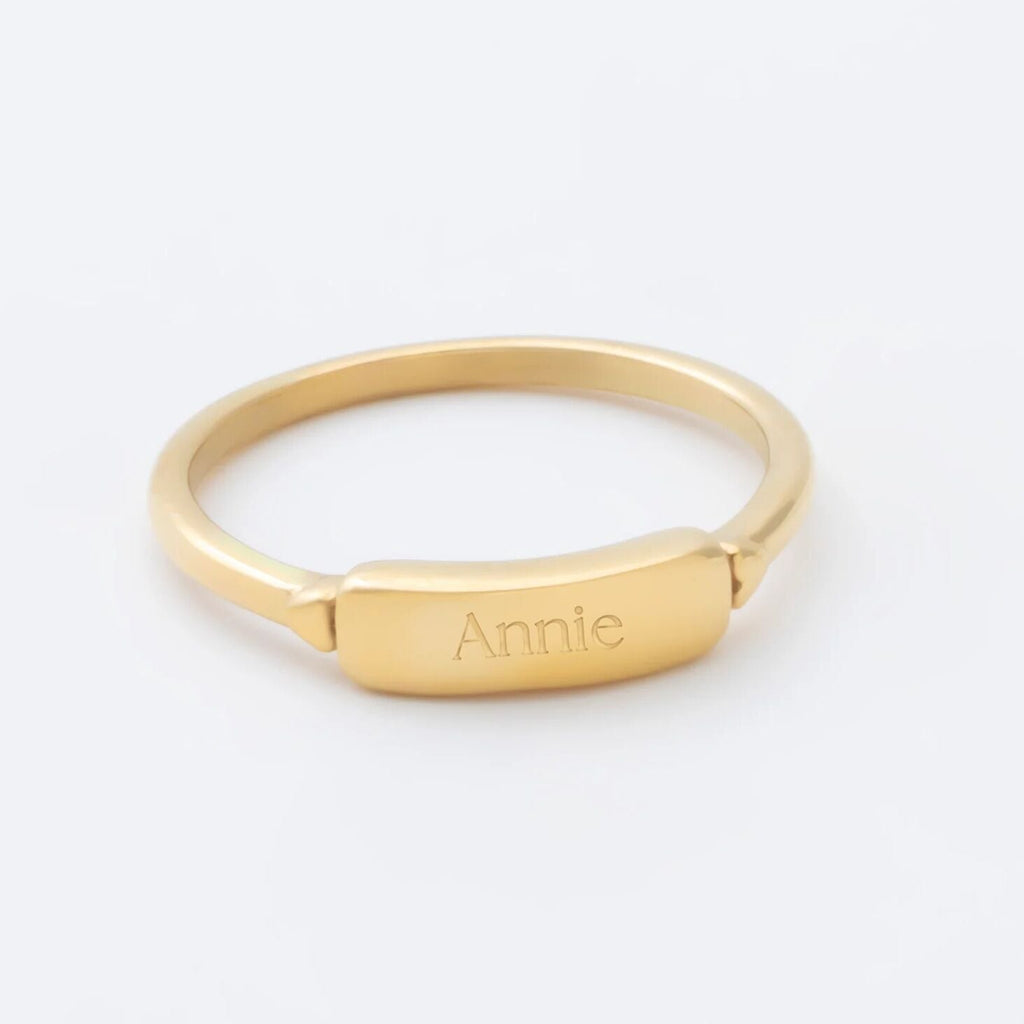 18K Gold PVD Stainless Steel Dainty Plaque Blank Stack Ring- gold laser engraved