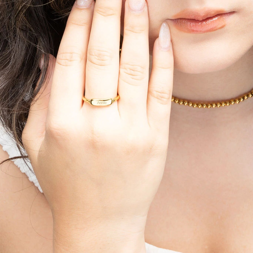 18K Gold PVD Stainless Steel Dainty Plaque Blank Stack Ring- gold model