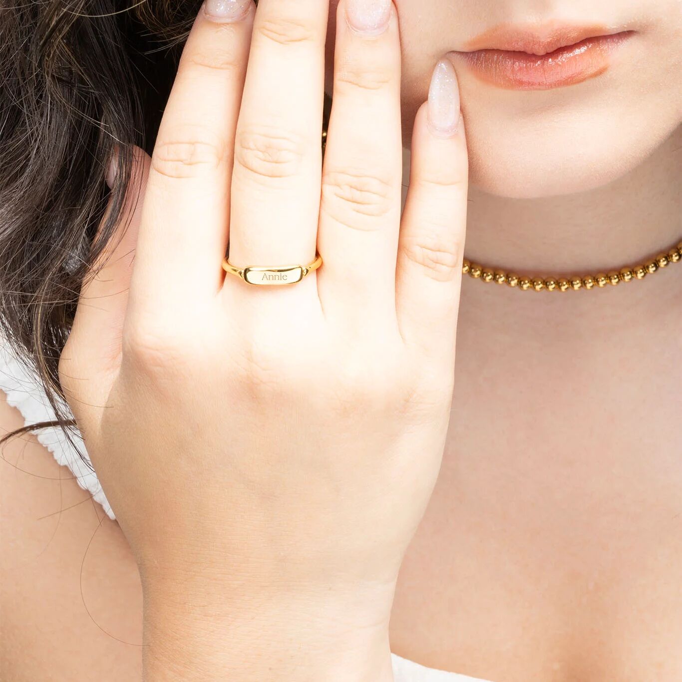 18K Gold PVD Stainless Steel Dainty Plaque Blank Stack Ring- gold model