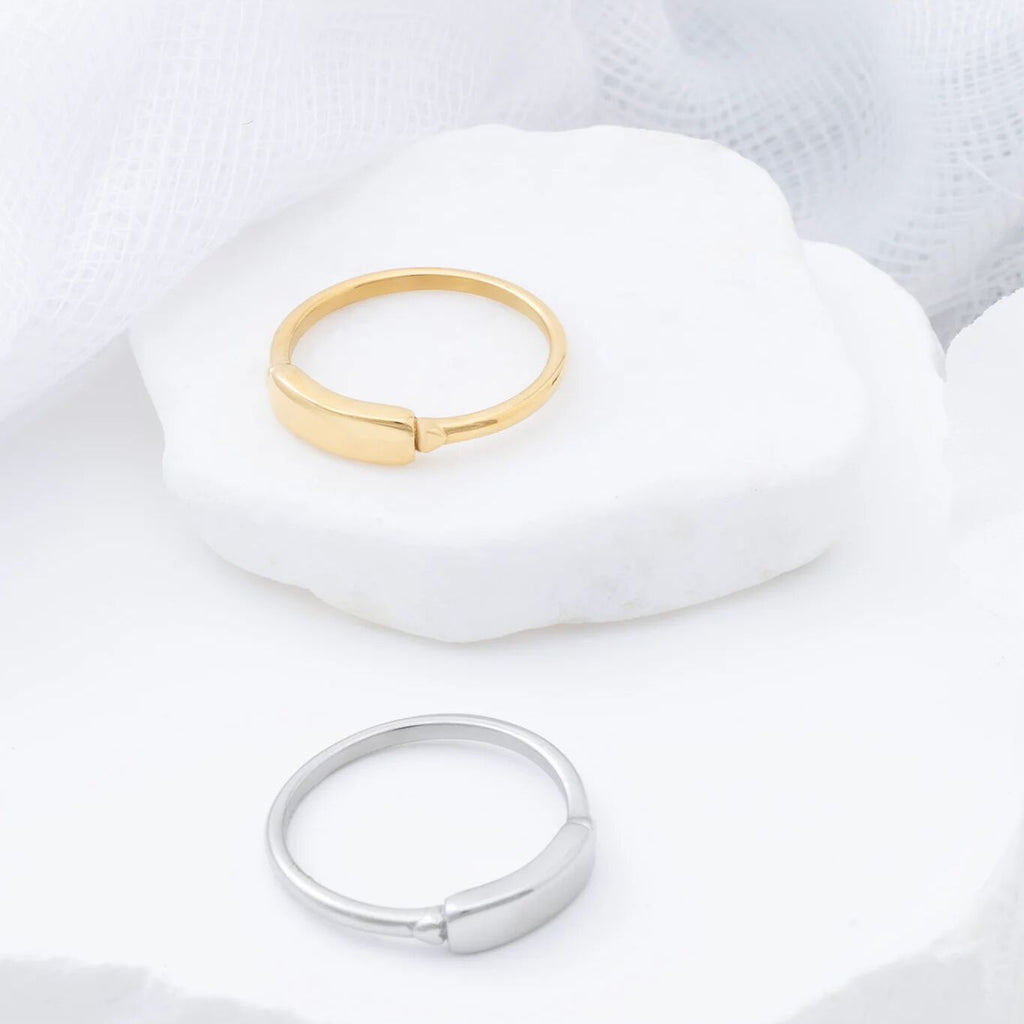 18K Gold PVD Stainless Steel Dainty Plaque Blank Stack Ring- gold and silver studio