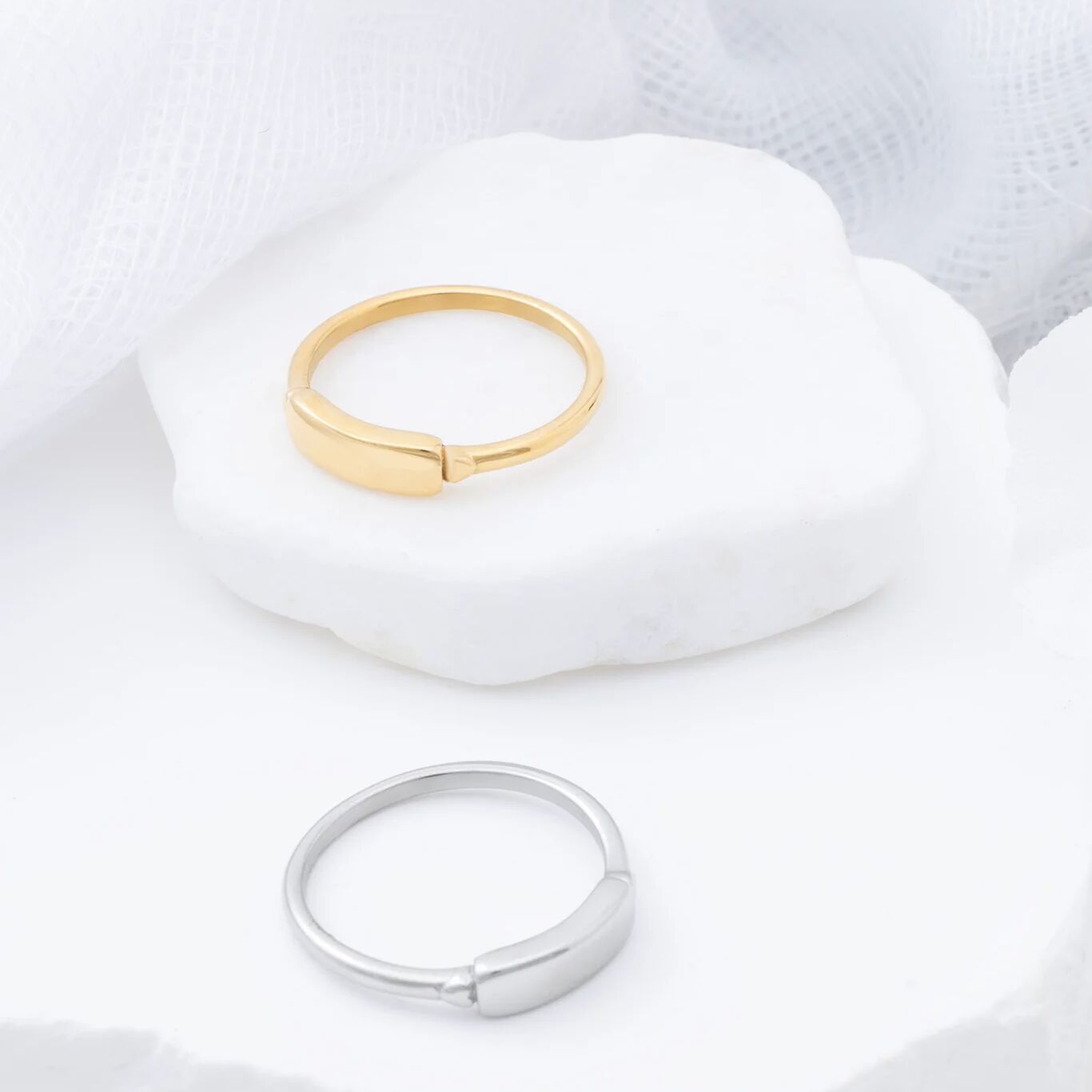 18K Gold PVD Stainless Steel Dainty Plaque Blank Stack Ring- gold and silver studio