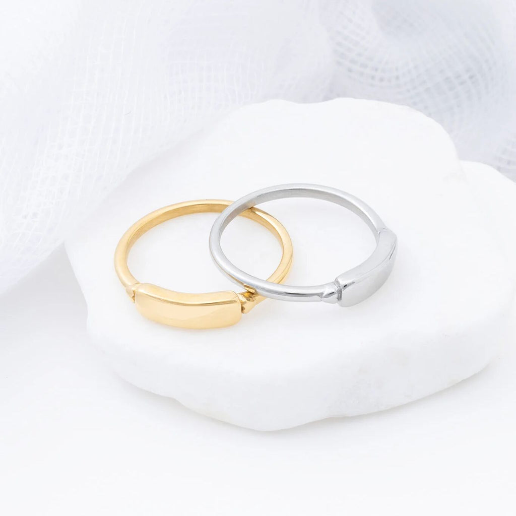 18K Gold PVD Stainless Steel Dainty Plaque Blank Stack Ring- gold and silver studio