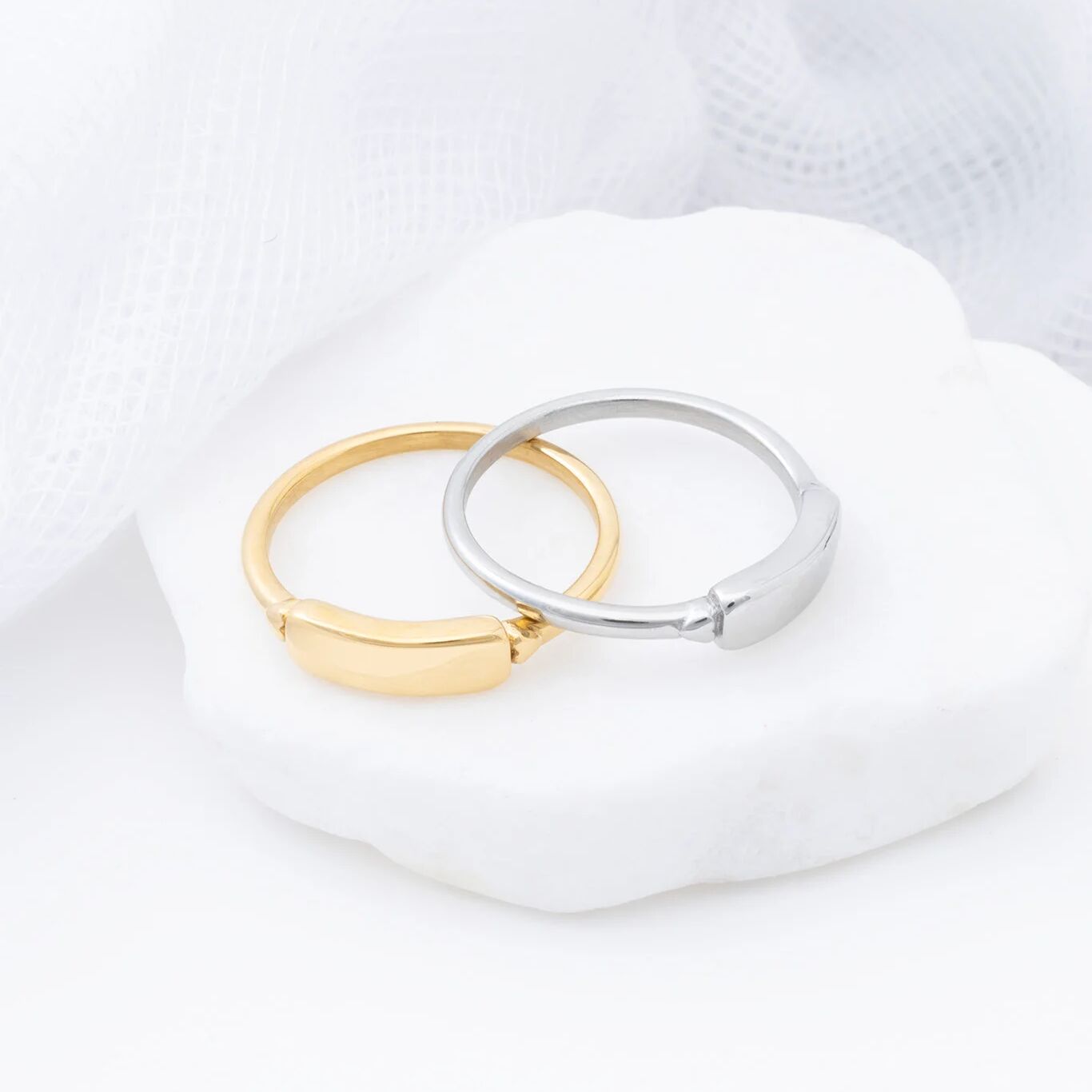 18K Gold PVD Stainless Steel Dainty Plaque Blank Stack Ring- gold and silver studio