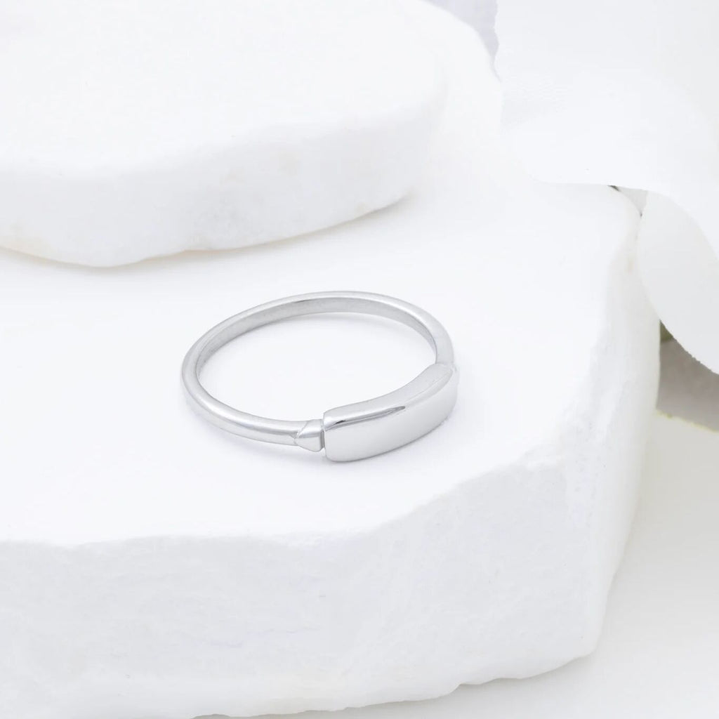 18K Gold PVD Stainless Steel Dainty Plaque Blank Stack Ring- silver studio